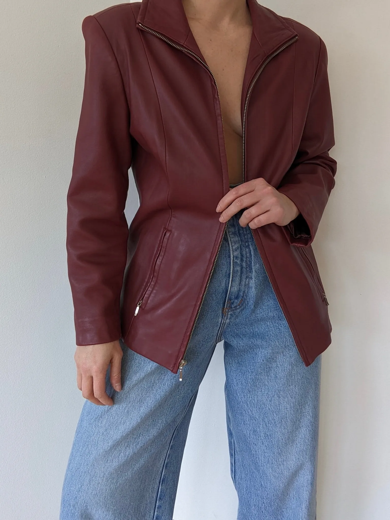 Vintage Wine Lambskin Leather Jacket sold by NA NIN