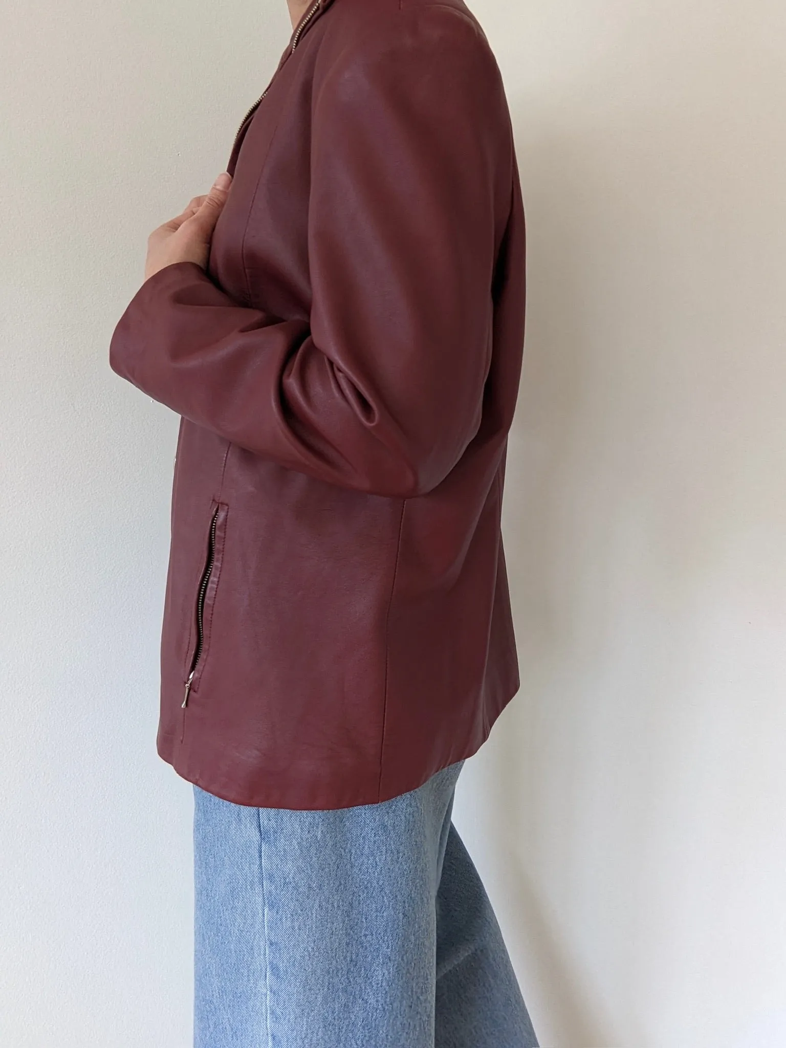 Vintage Wine Lambskin Leather Jacket sold by NA NIN product image thumbnail 5