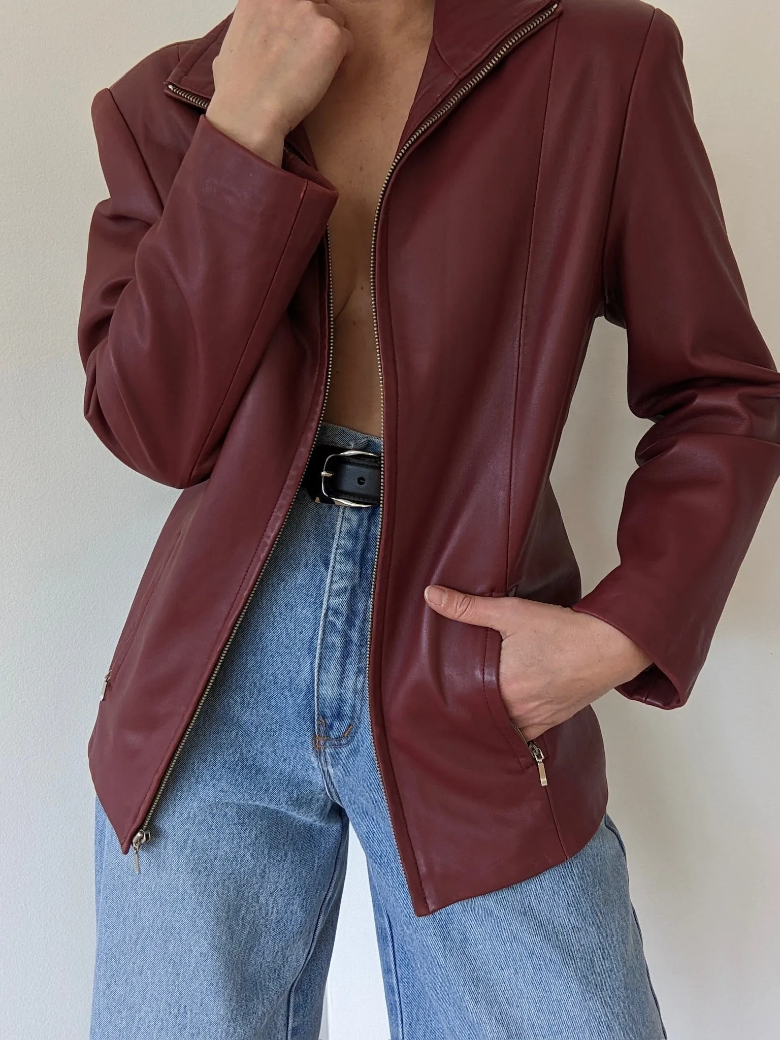 Vintage Wine Lambskin Leather Jacket sold by NA NIN product image thumbnail 2