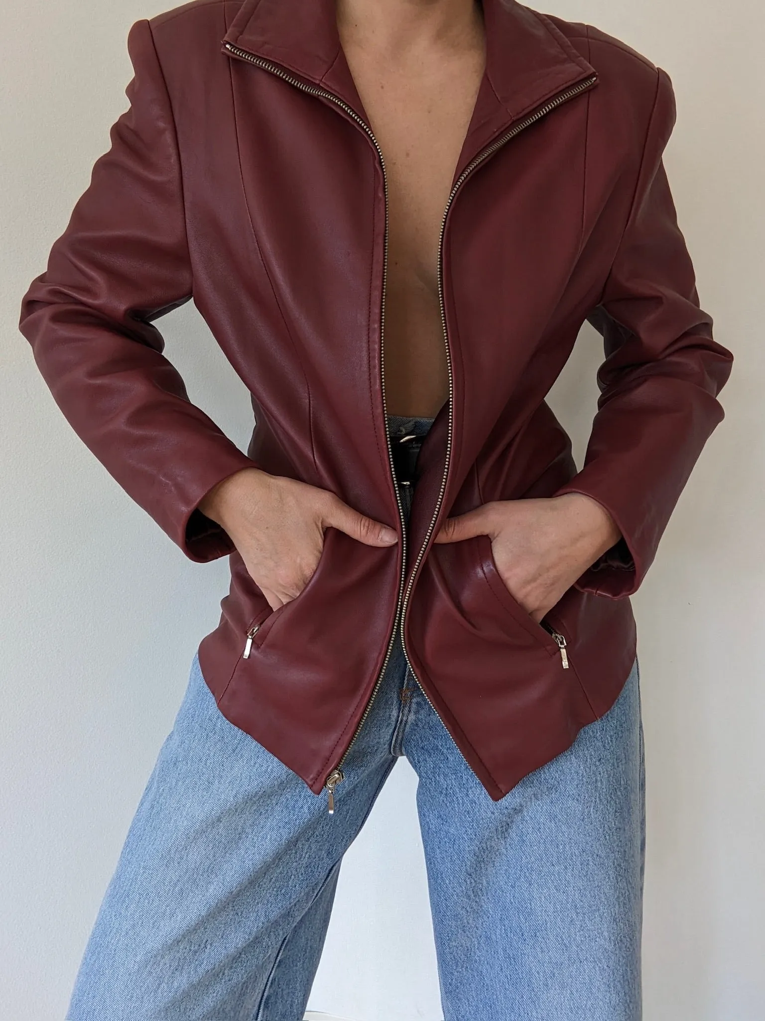 Vintage Wine Lambskin Leather Jacket sold by NA NIN product image thumbnail 3
