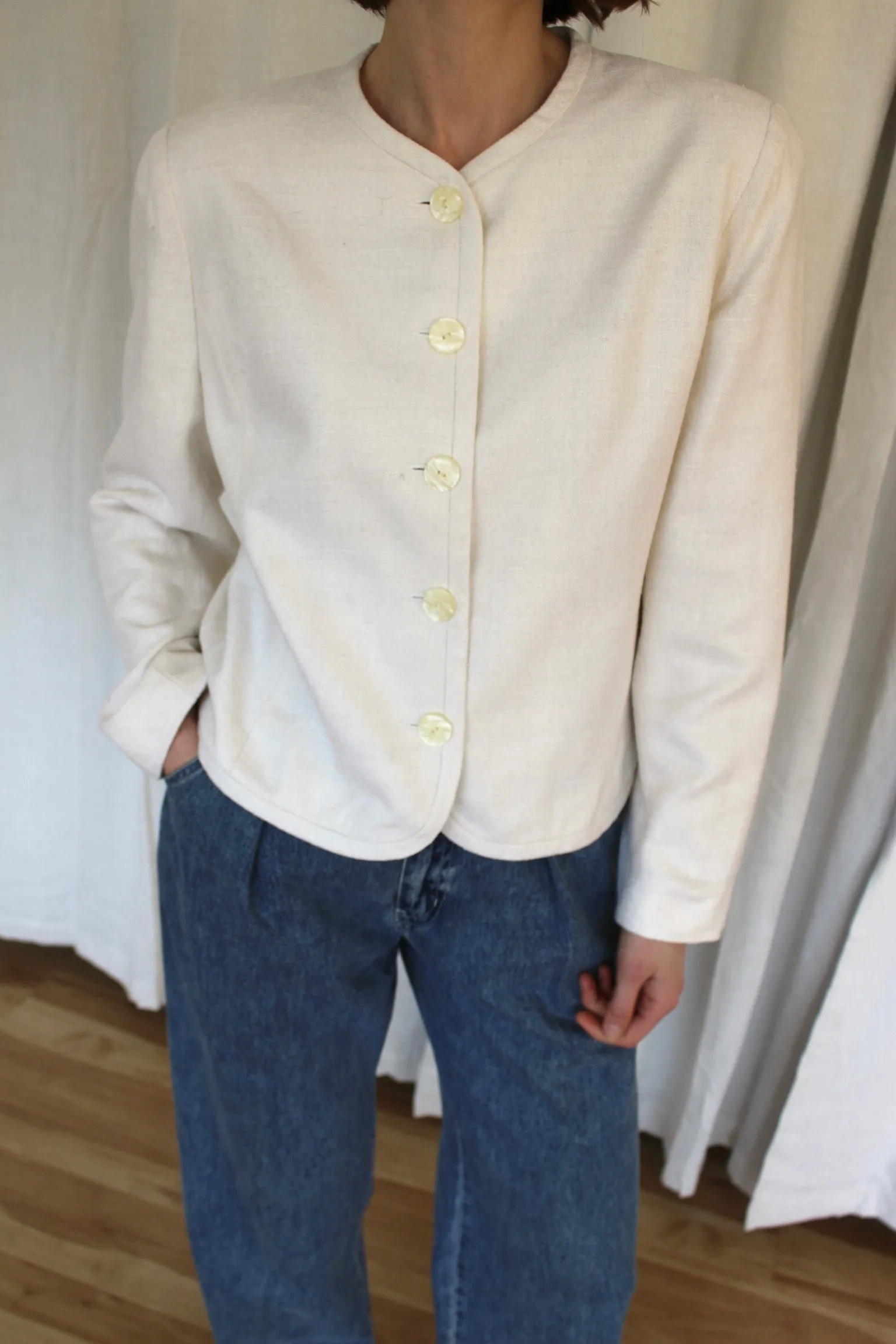 Vintage Cream Woven Silk Jacket sold by NA NIN product image thumbnail 2