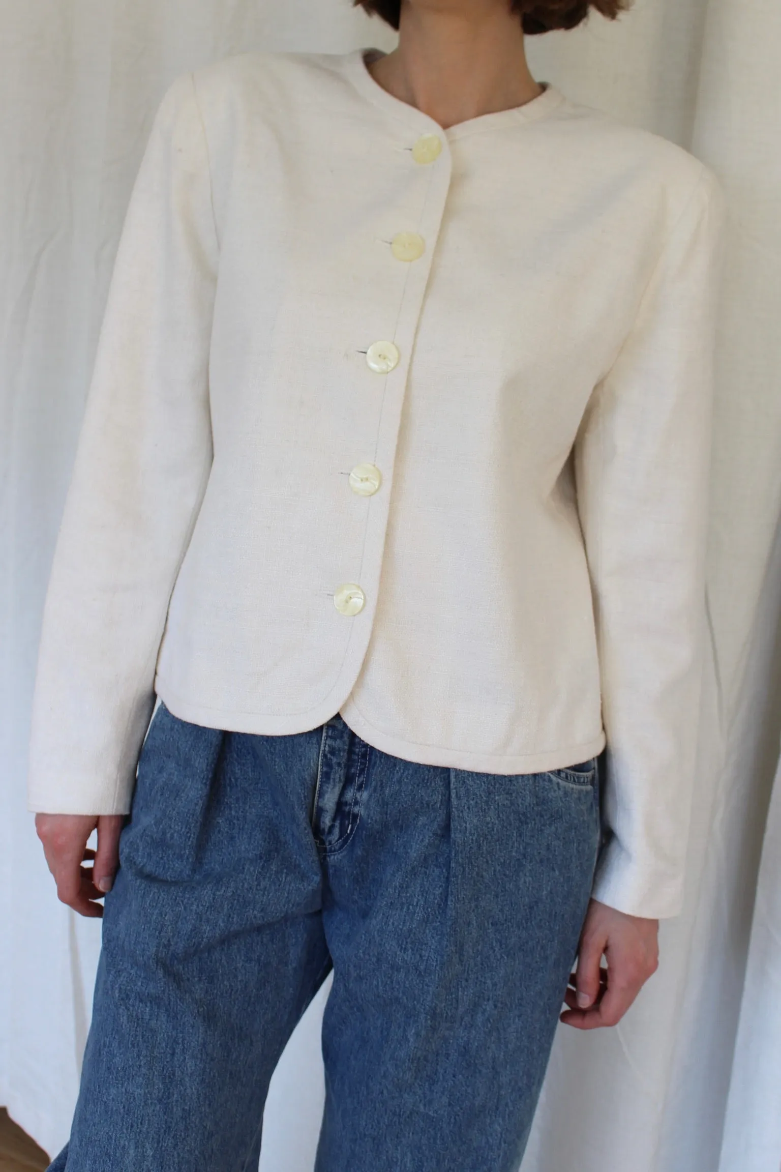 Vintage Cream Woven Silk Jacket sold by NA NIN