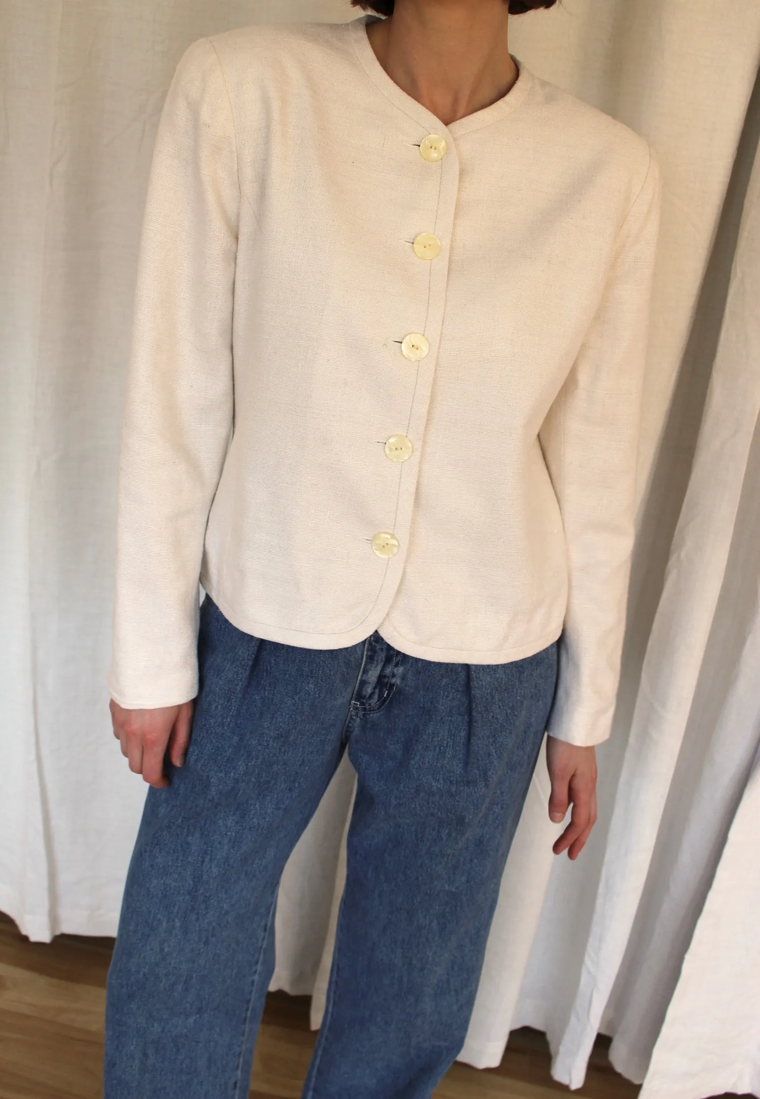 Vintage Cream Woven Silk Jacket sold by NA NIN product image thumbnail 3