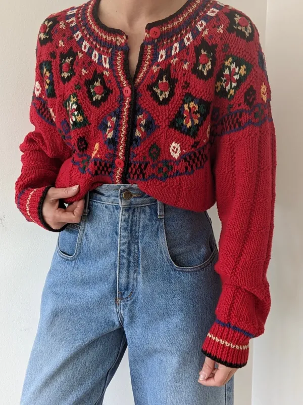 Sweetest Vintage Floral-Embroidered Cardigan made by Vintage