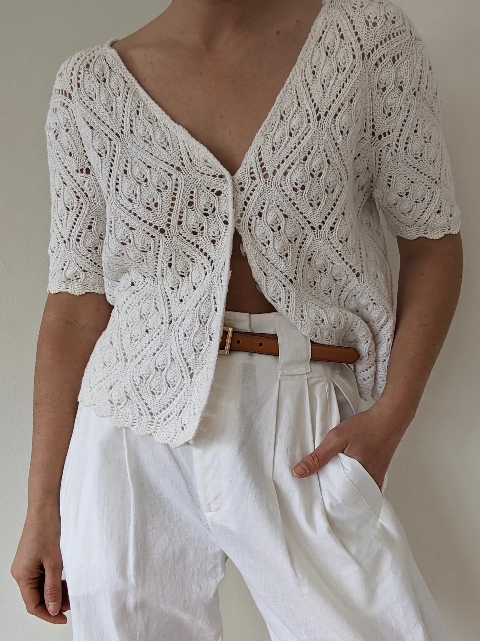Vintage Eggshell Crocheted Cotton Cardigan sold by NA NIN product image thumbnail 2
