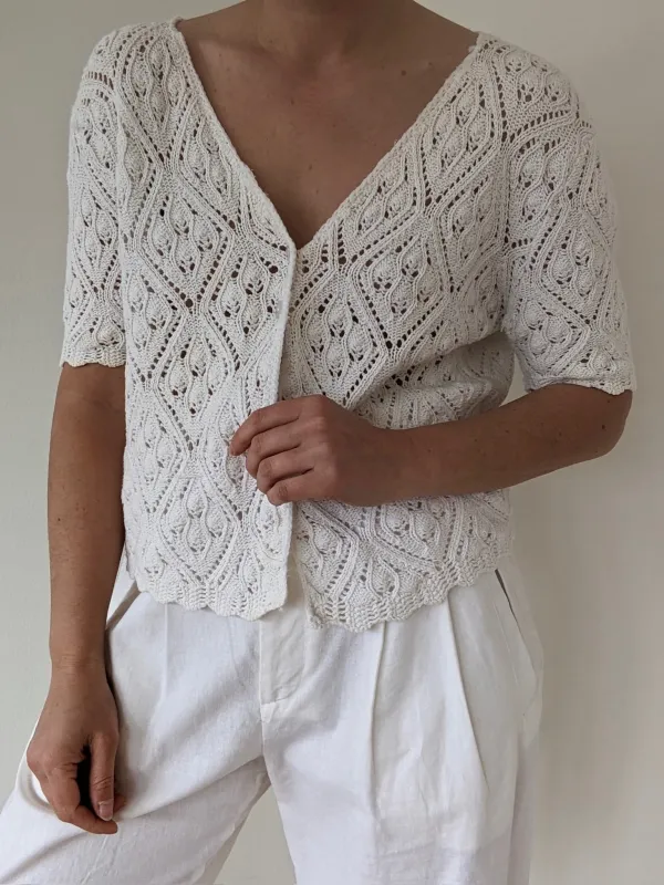 Vintage Eggshell Crocheted Cotton Cardigan made by Vintage