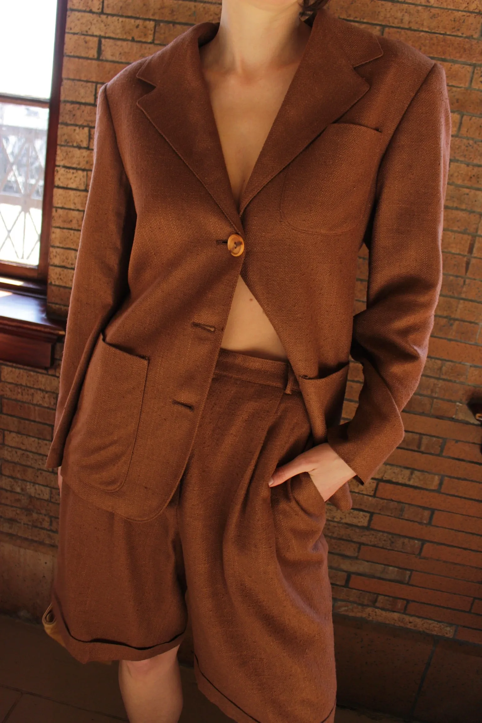 Vintage Cocoa Woven Silk Short Suit sold by NA NIN product image thumbnail 2