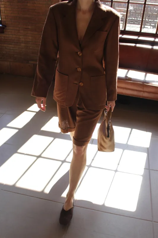 Vintage Cocoa Woven Silk Short Suit made by Vintage