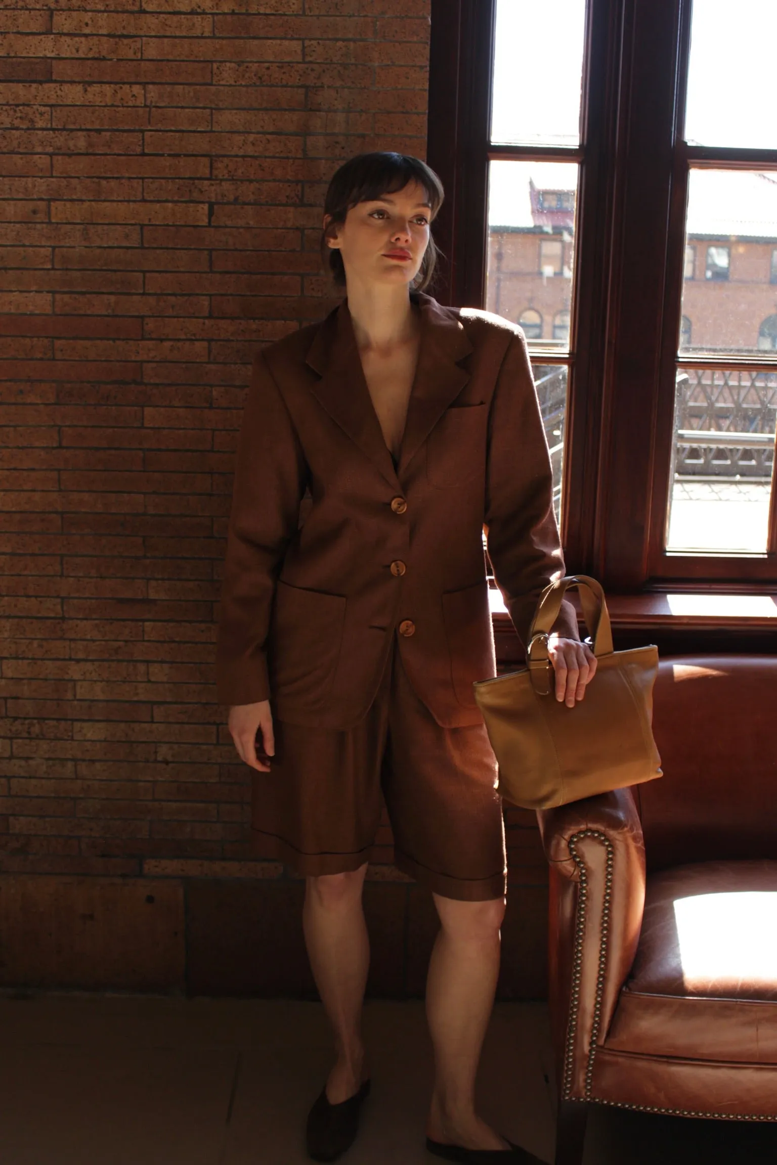 Vintage Cocoa Woven Silk Short Suit sold by NA NIN product image thumbnail 3
