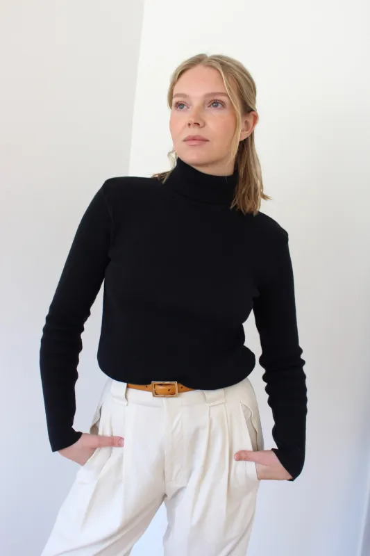 90s Black Ribbed Cotton Turtleneck made by Vintage