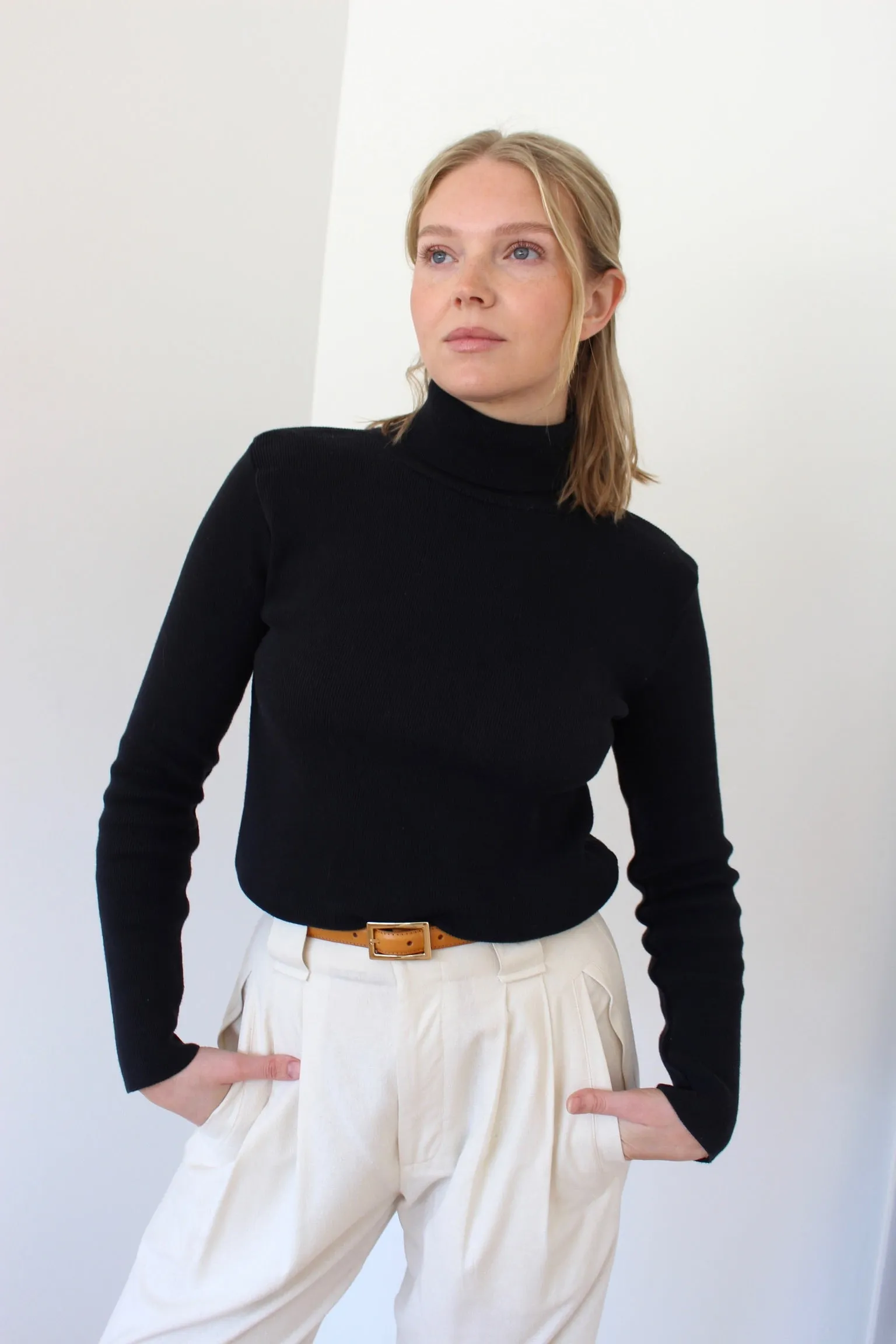 90s Black Ribbed Cotton Turtleneck sold by NA NIN