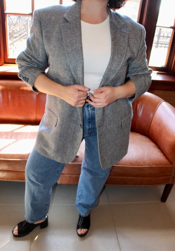 Vintage Speckled Ocean Woven Silk Blazer made by Vintage