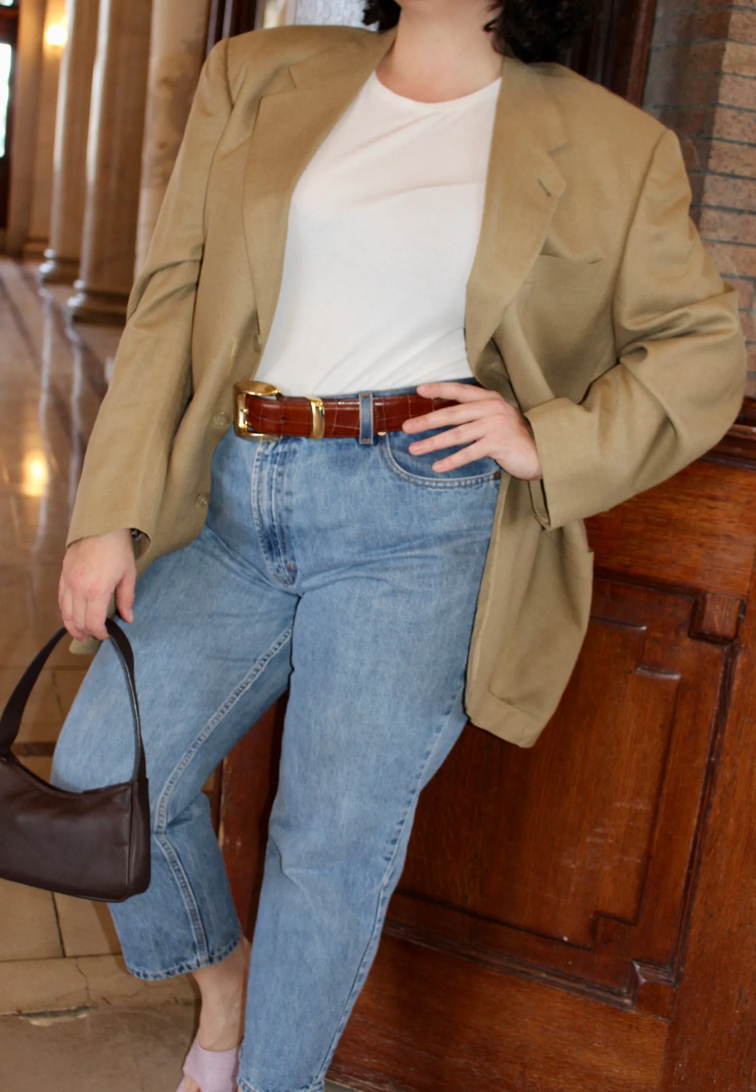 Vintage Latte Woven Silk & Wool Blazer sold by NA NIN