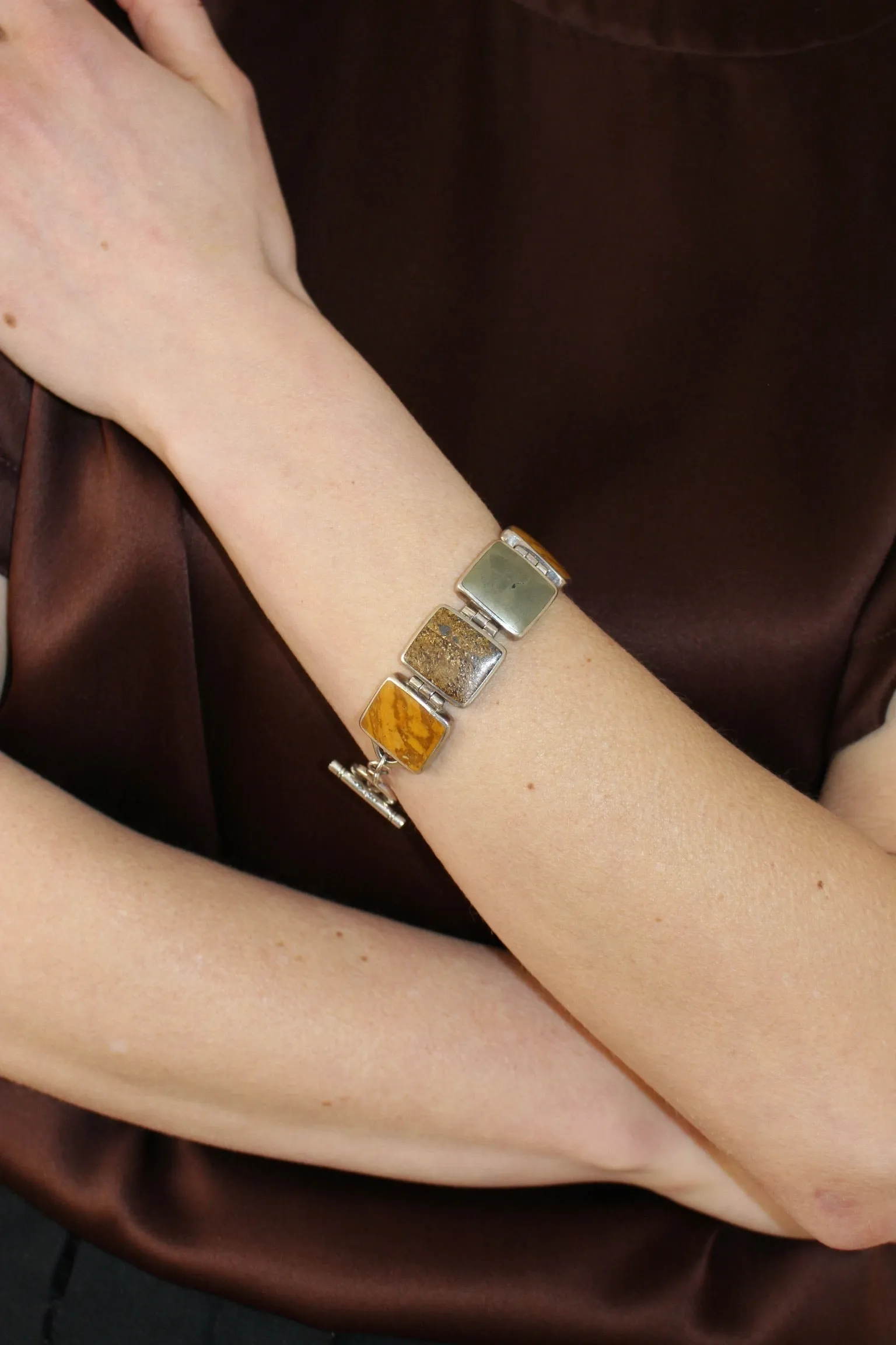 Amazing Vintage Sterling Silver & Square Stone Toggle Bracelet sold by NA NIN