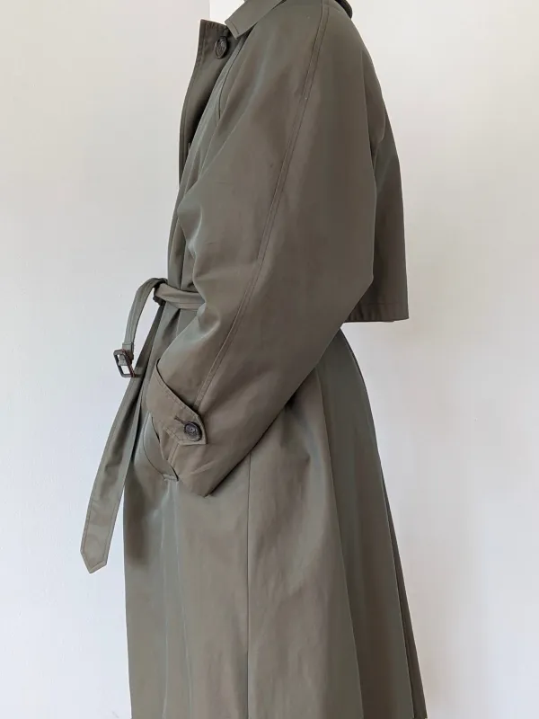Vintage Calvin Klein Sage Belted Trench Coat made by Vintage