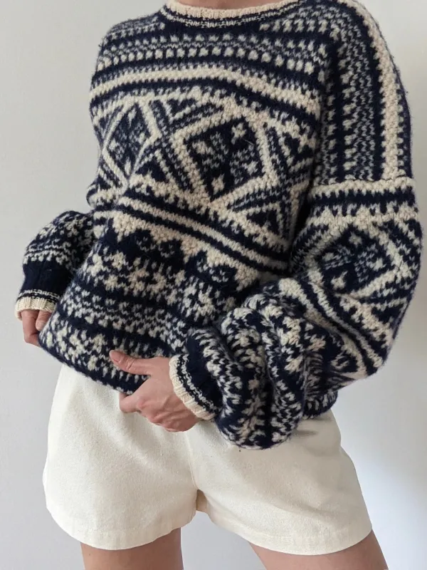 Vintage Hand Knit Patterned Wool Sweater made by Vintage