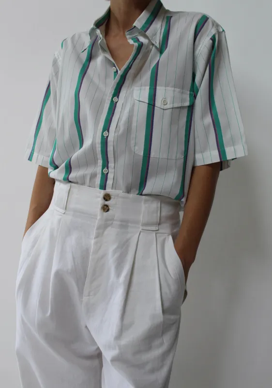 Vintage Colorful Striped Short Sleeve Button Down made by Vintage