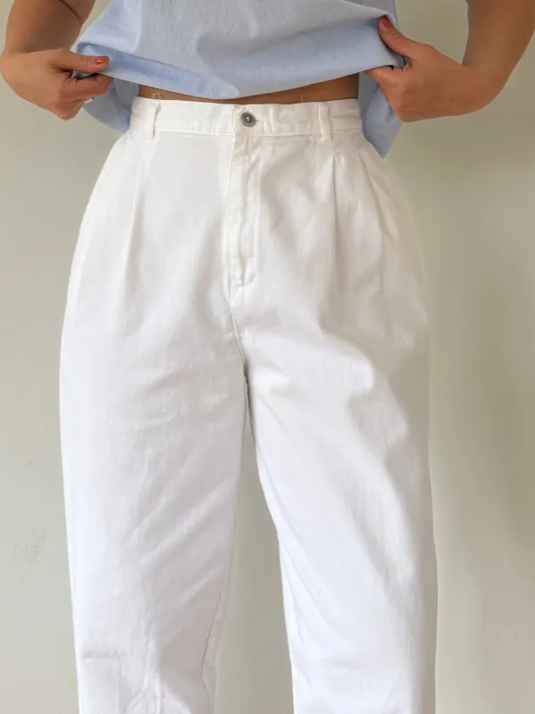 90s Pleated White Cotton Trousers made by Vintage