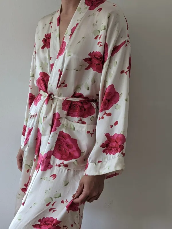 Vintage Floral Silk Satin Robe made by Vintage