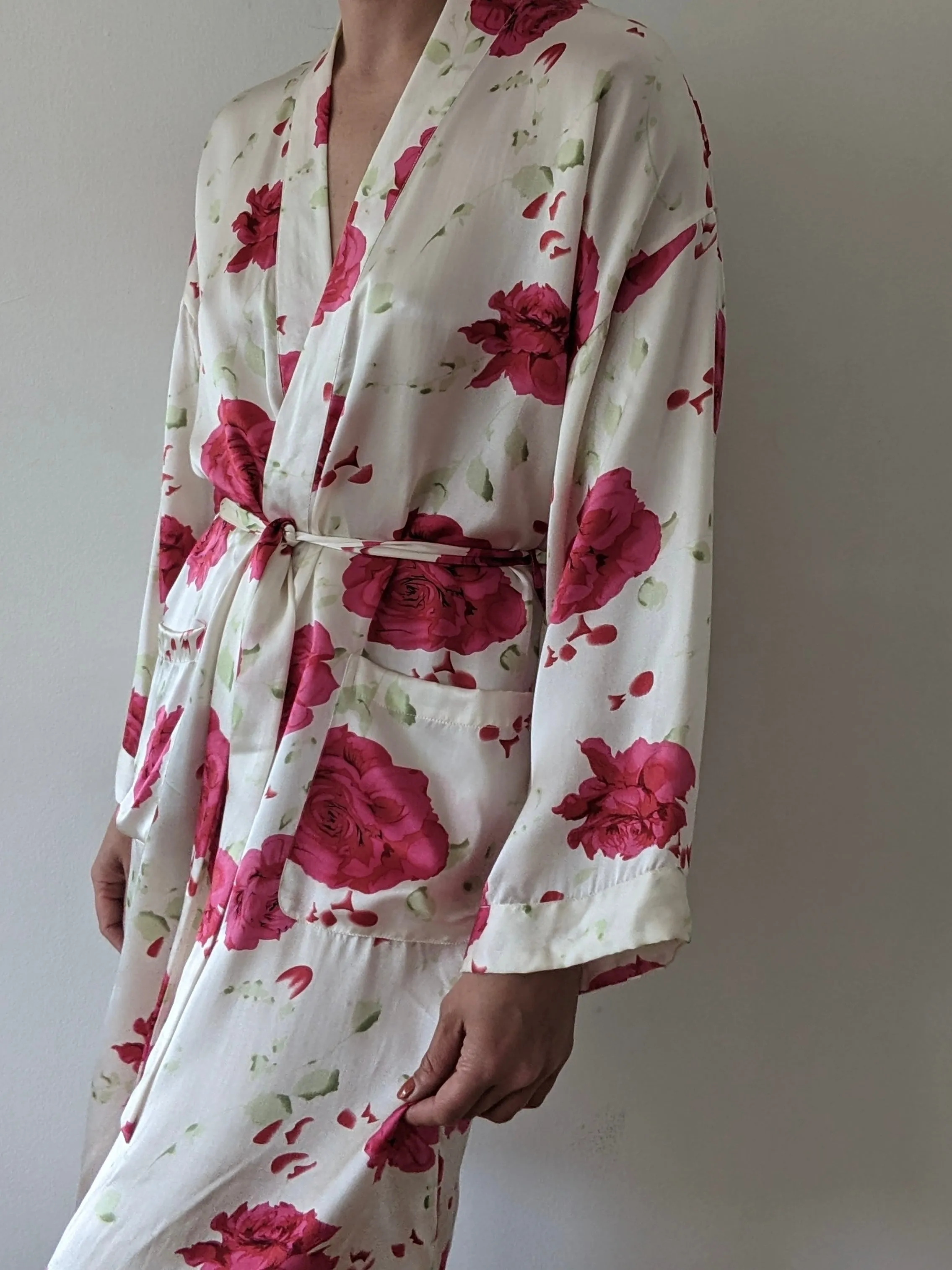 Vintage Floral Silk Satin Robe sold by NA NIN