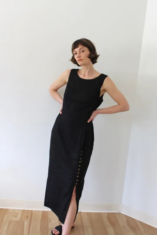 Stunning Vintage Onyx Linen Cross Back Dress made by Vintage