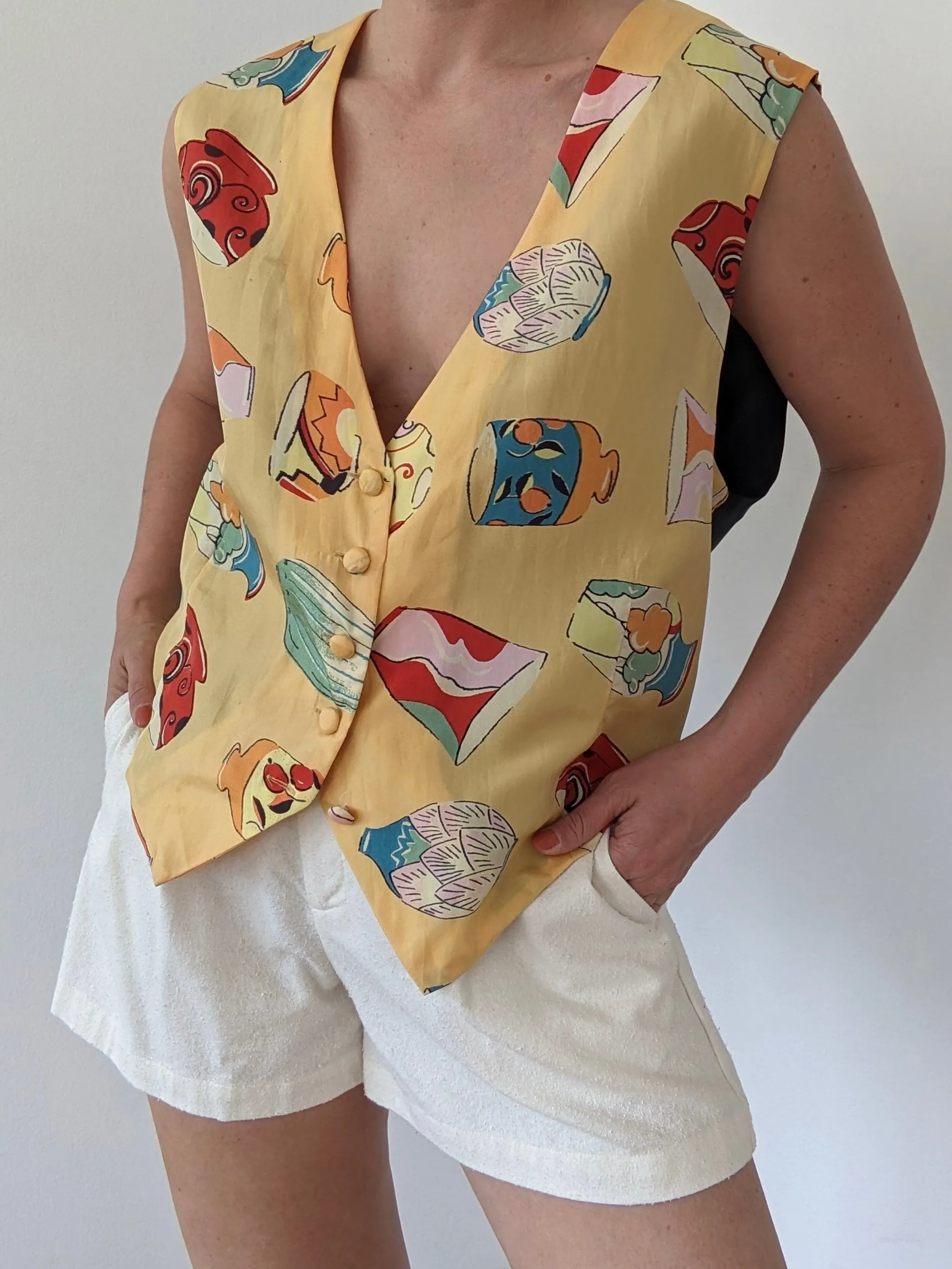 Vintage Vase-Print Silk Vest sold by NA NIN product image thumbnail 3