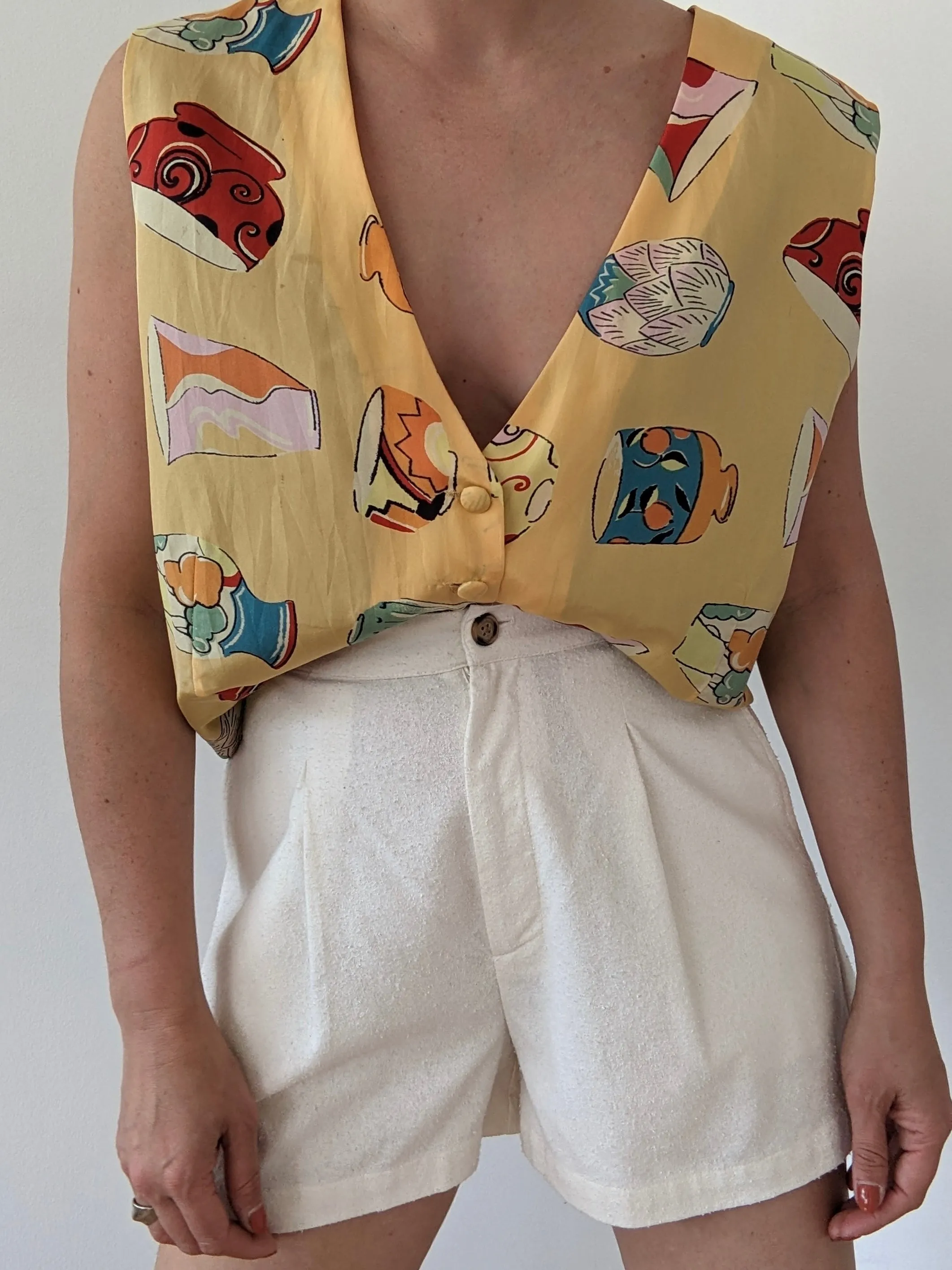 Vintage Vase-Print Silk Vest sold by NA NIN product image thumbnail 2