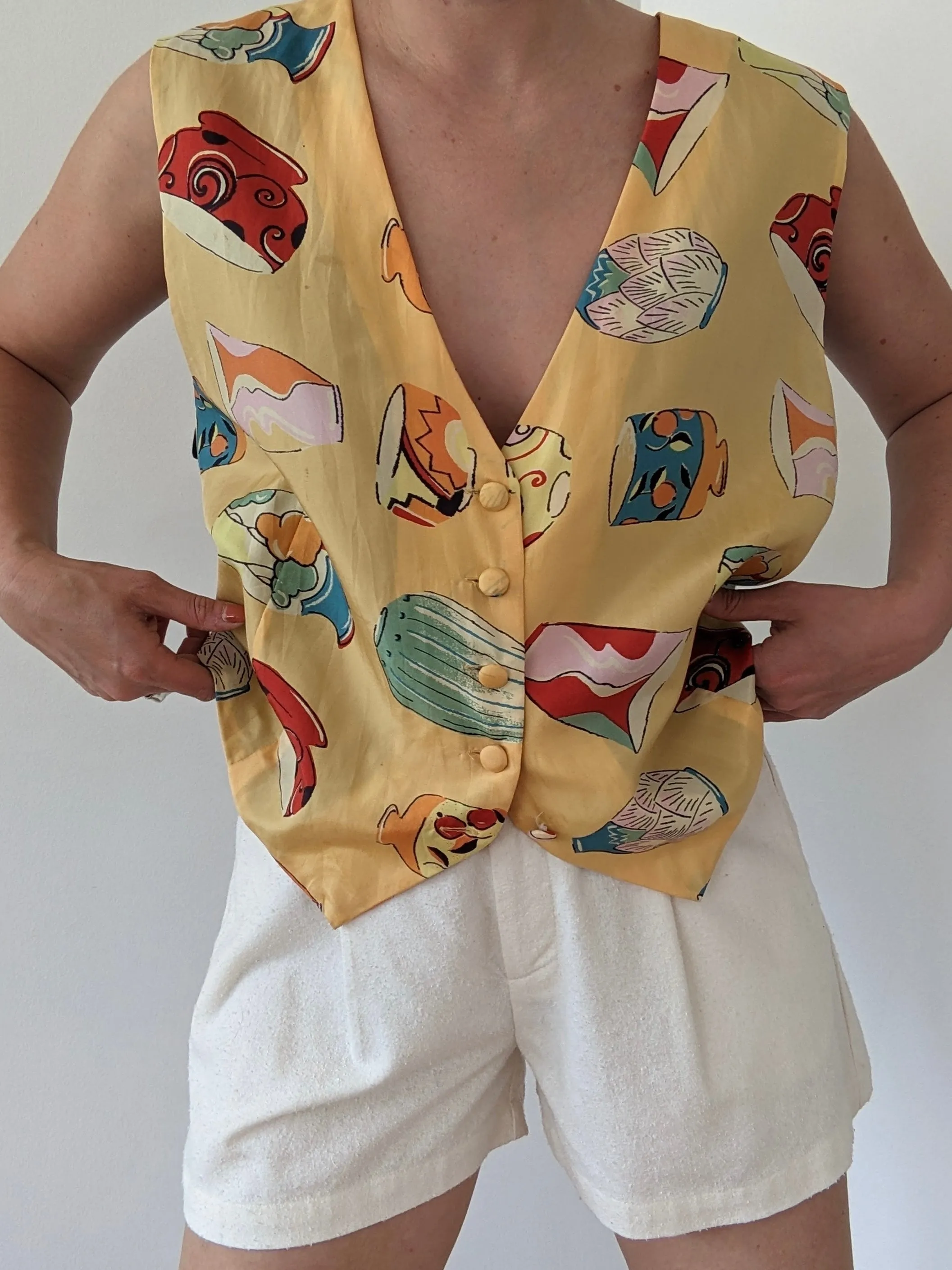 Vintage Vase-Print Silk Vest sold by NA NIN product image thumbnail 5