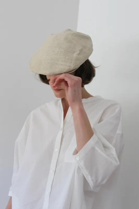 Vintage Woven Linen Flat Cap made by Vintage