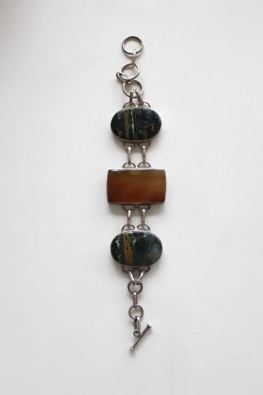 Beautiful Vintage Carnelian & Agate Sterling Silver Bracelet made by Vintage