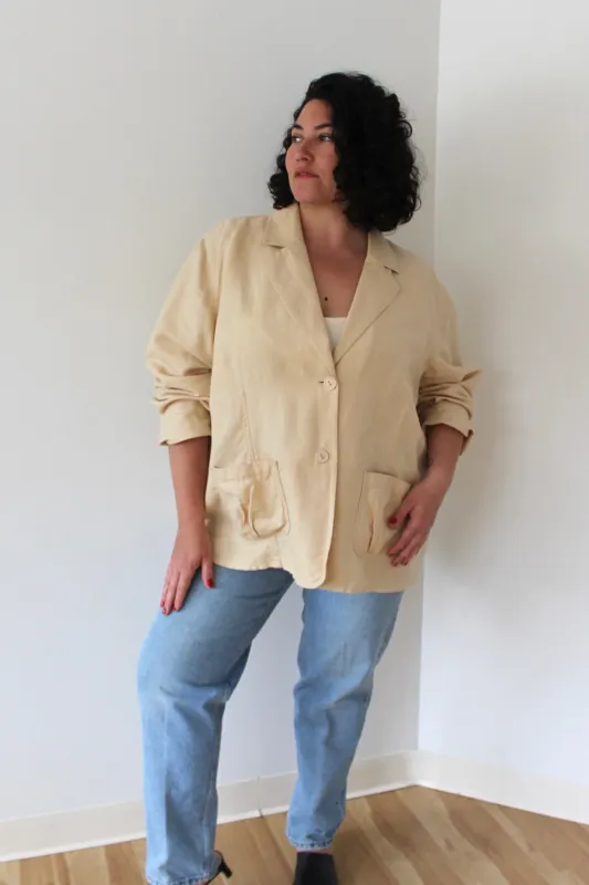 Vintage Butter Linen Herringbone Jacket made by Vintage