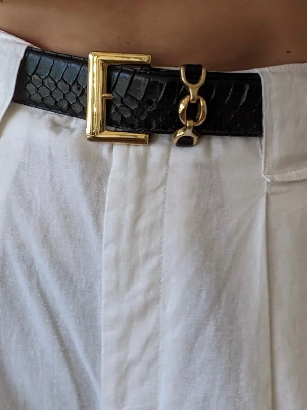 Amazing Vintage Ink Black Snakeskin Belt made by Vintage