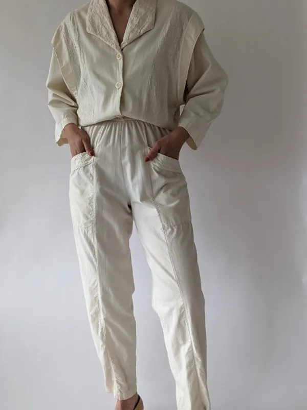 Lovely Vintage Cream Cotton Jumpsuit made by Vintage