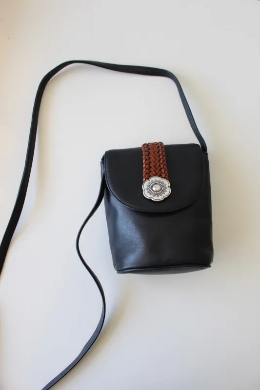 Vintage Petite Black Leather Crossbody Bag made by Vintage