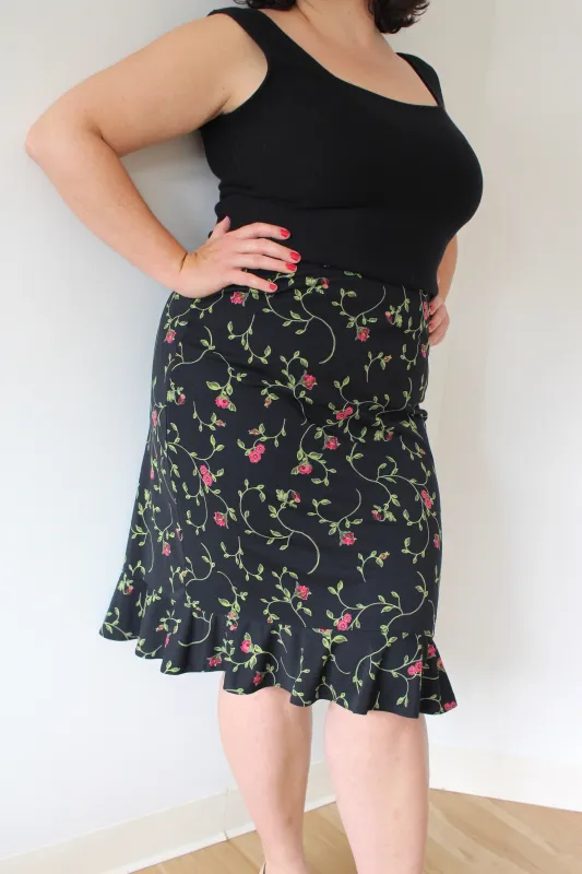 90s Floral Ruffle Hem Skirt made by Vintage