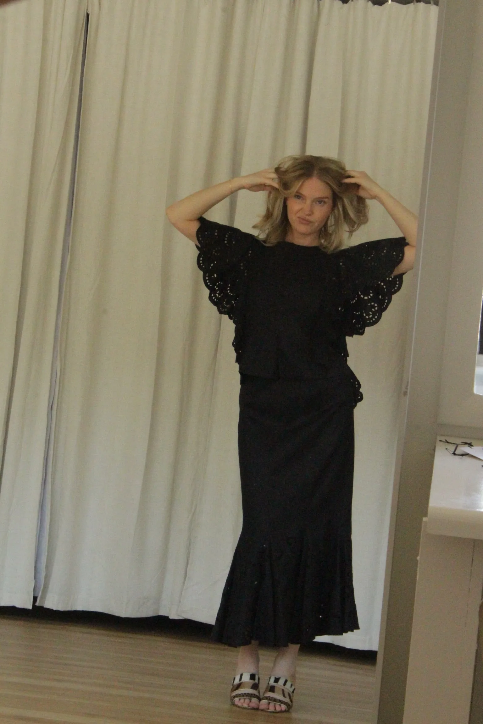 Lovely Vintage Jet Black Linen Eyelet Skirt Set sold by NA NIN product image thumbnail 2