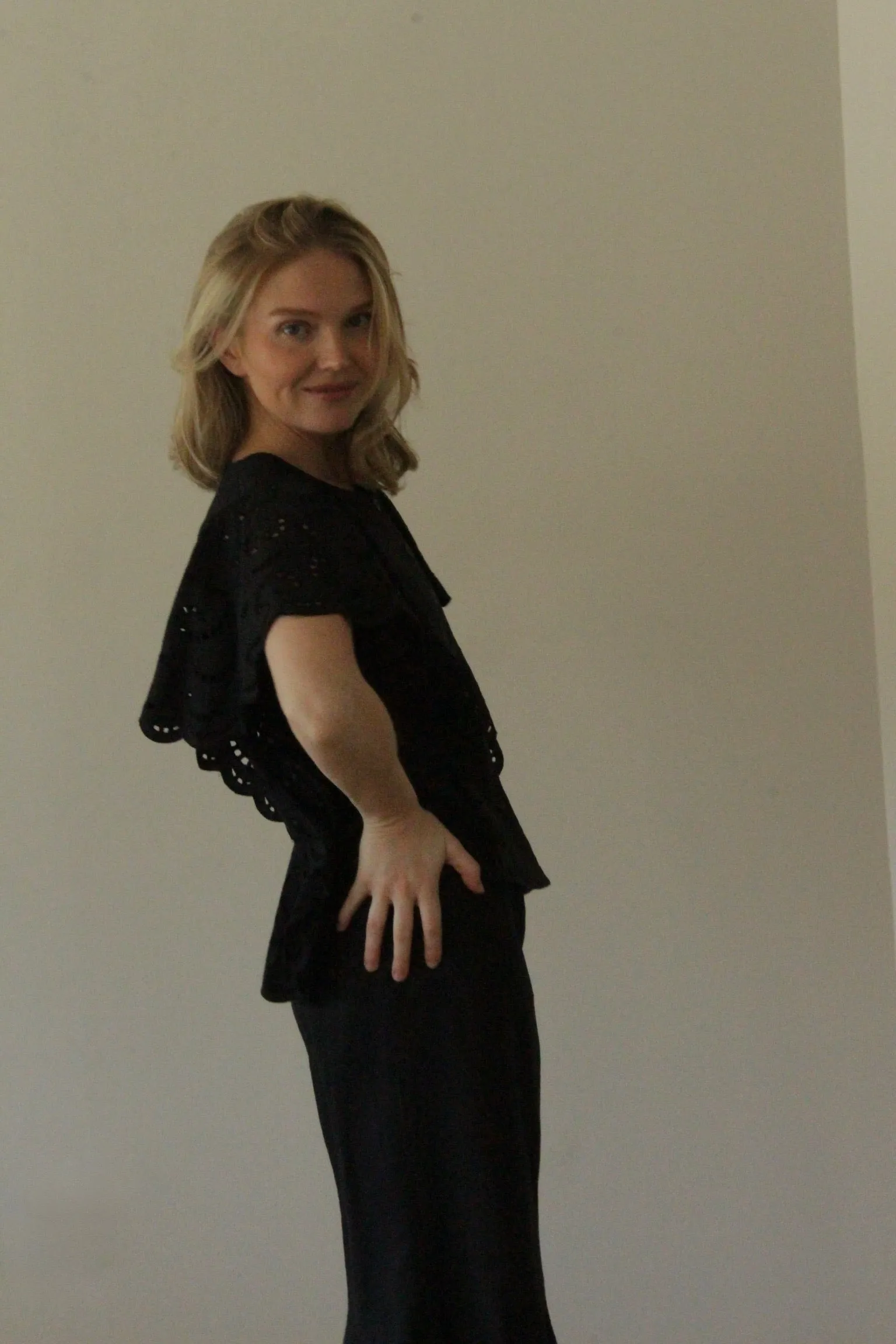 Lovely Vintage Jet Black Linen Eyelet Skirt Set sold by NA NIN product image thumbnail 4