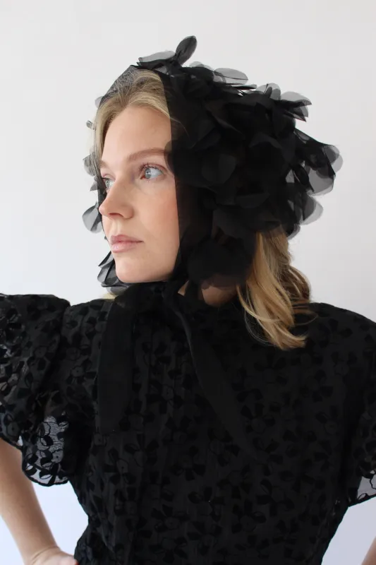 Vintage Sheer Black Head Tie Scarf made by Vintage
