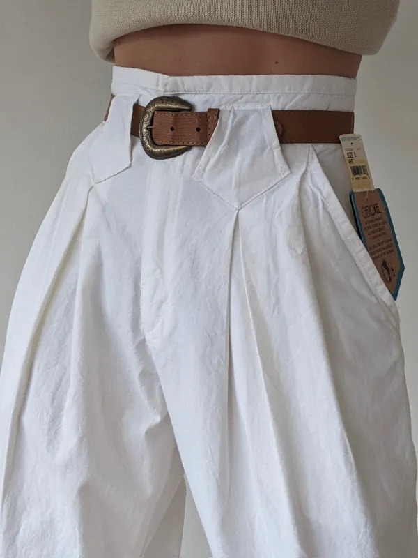Vintage Eggshell Pleated Cotton Trousers made by Vintage