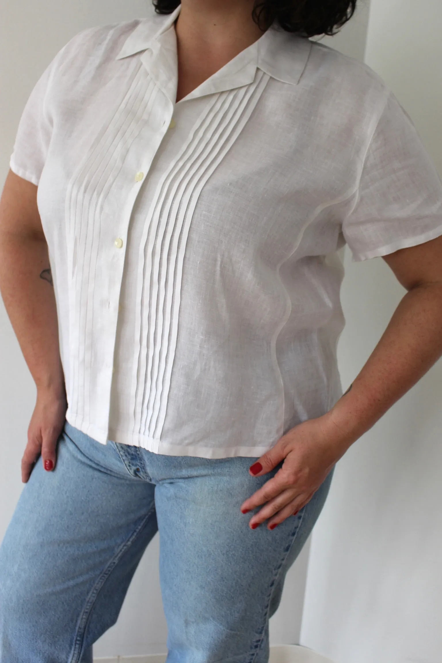 Vintage Ivory Pleated Linen Blouse sold by NA NIN product image thumbnail 3
