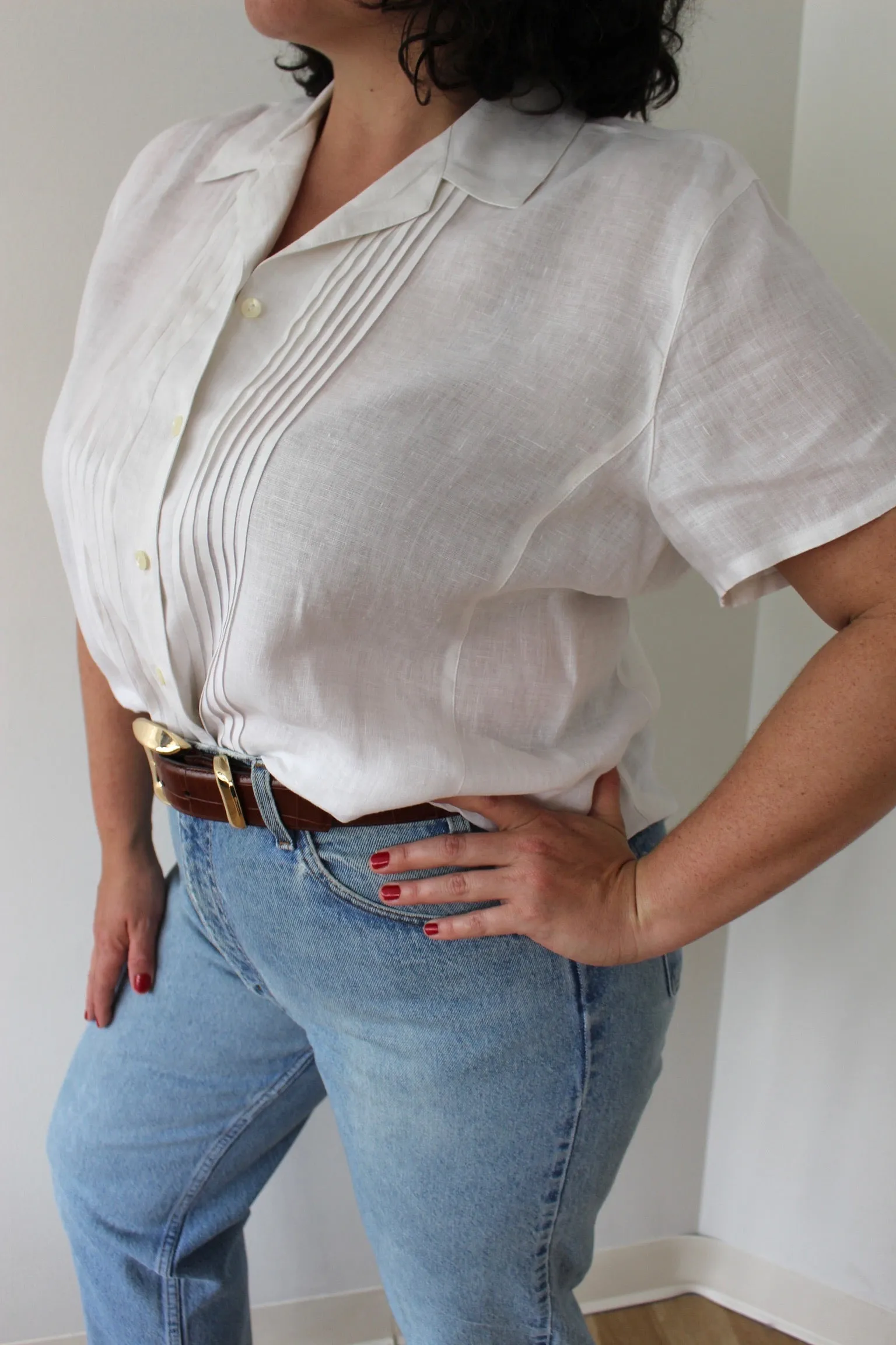 Vintage Ivory Pleated Linen Blouse sold by NA NIN product image thumbnail 2