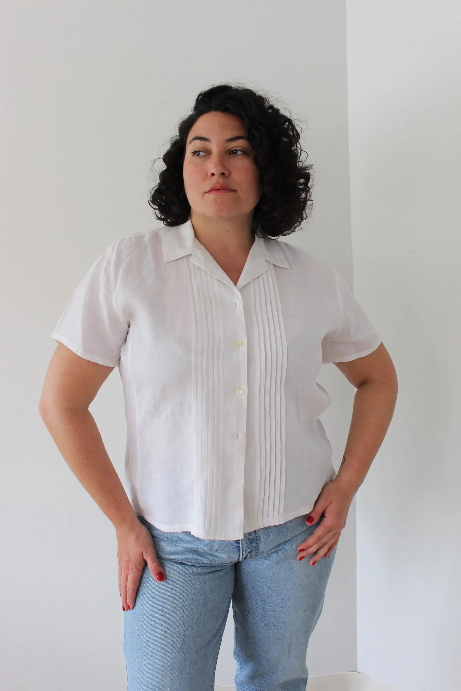 Vintage Ivory Pleated Linen Blouse sold by NA NIN