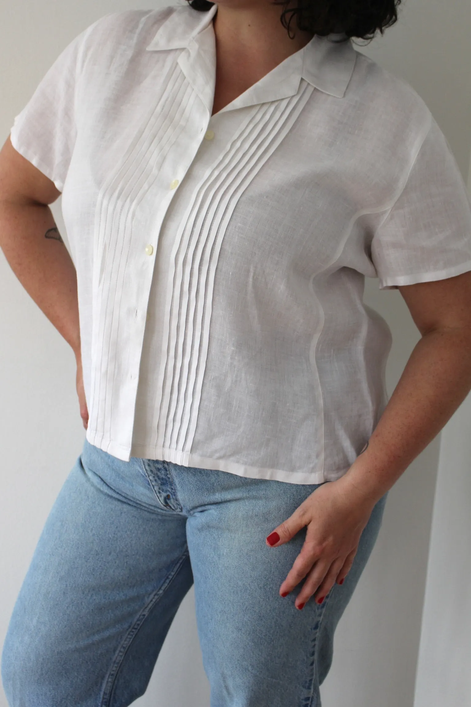 Vintage Ivory Pleated Linen Blouse sold by NA NIN product image thumbnail 4