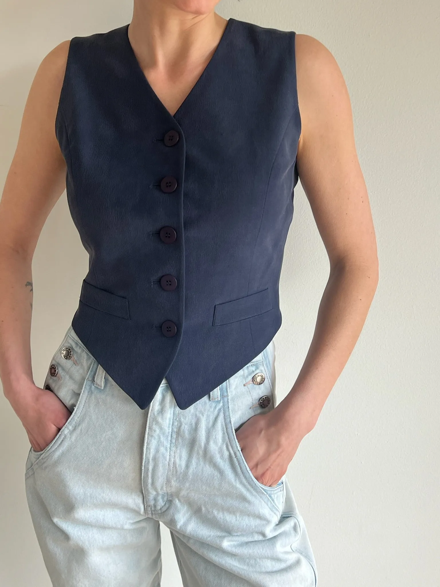 Vintage Navy Cropped Silk Vest sold by NA NIN product image thumbnail 2