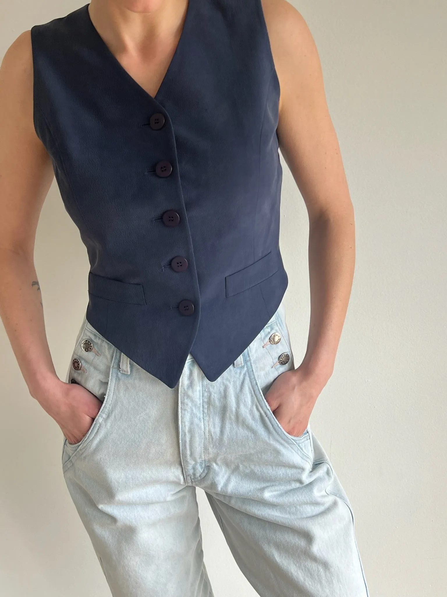 Vintage Navy Cropped Silk Vest sold by NA NIN product image thumbnail 5