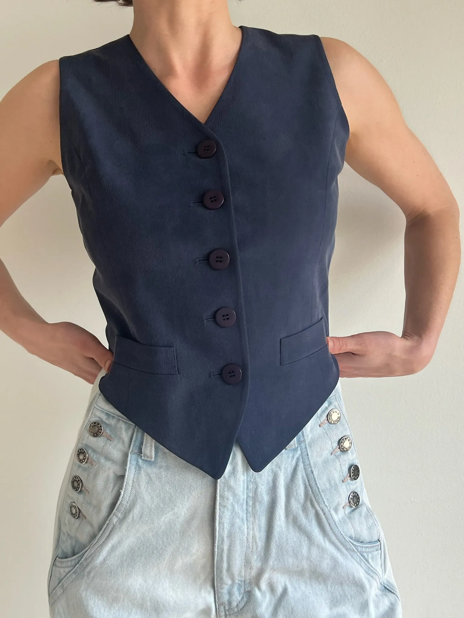 Vintage Navy Cropped Silk Vest sold by NA NIN