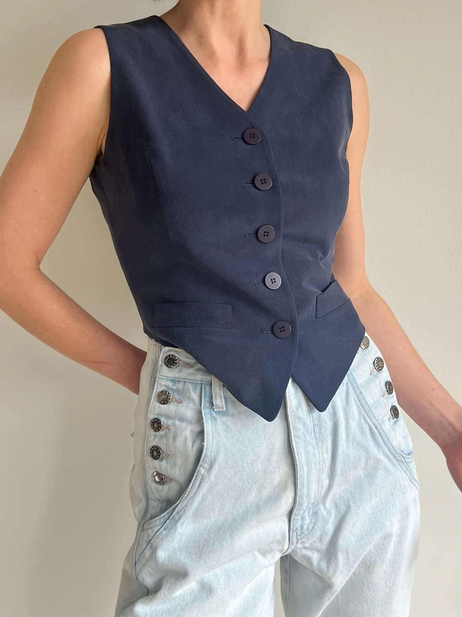 Vintage Navy Cropped Silk Vest sold by NA NIN product image thumbnail 4