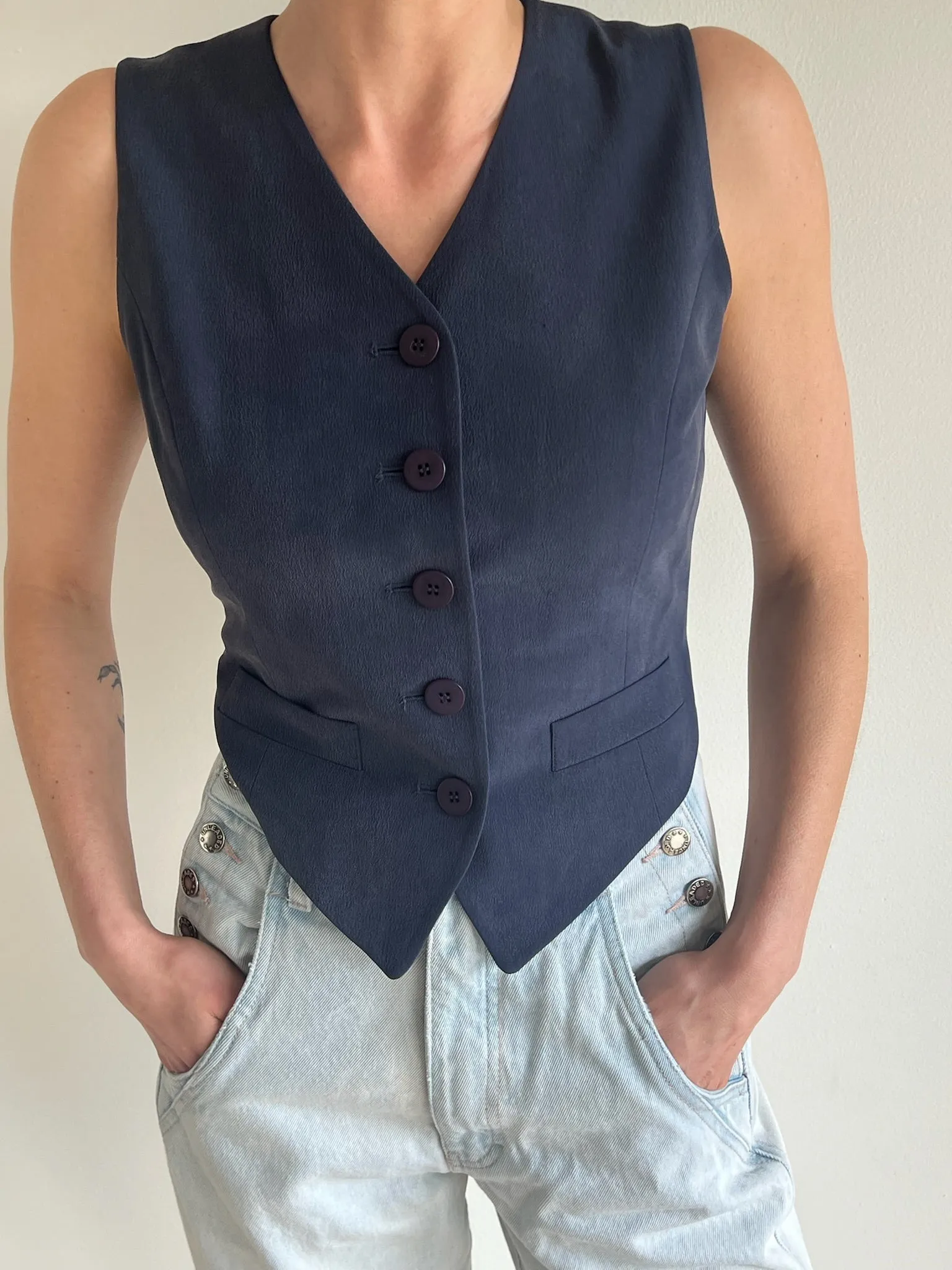 Vintage Navy Cropped Silk Vest sold by NA NIN product image thumbnail 3