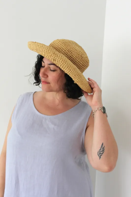 Vintage Woven Straw Sun Hat made by Vintage