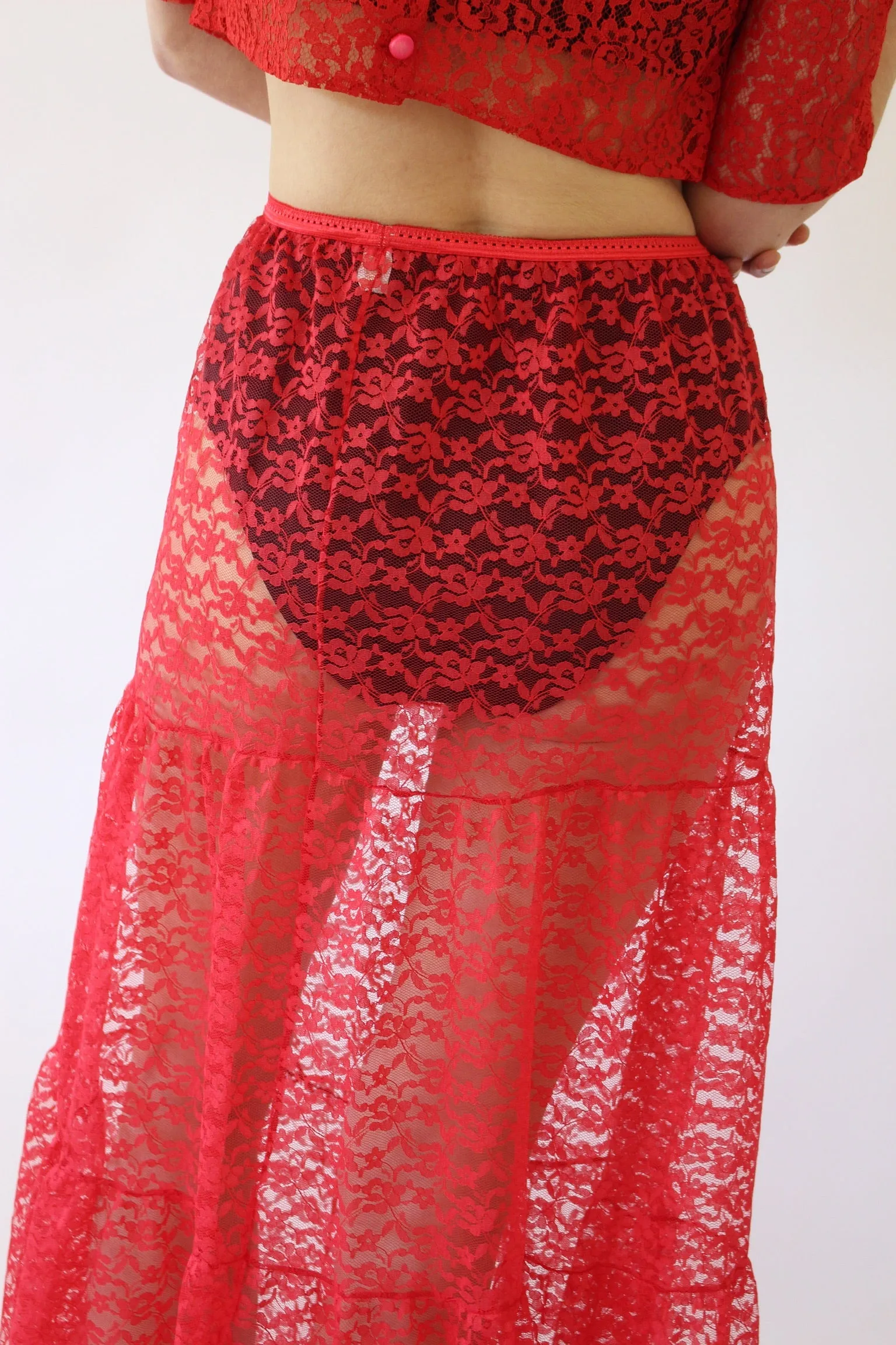 Vintage Raspberry Sheer Lace Skirt sold by NA NIN product image thumbnail 5